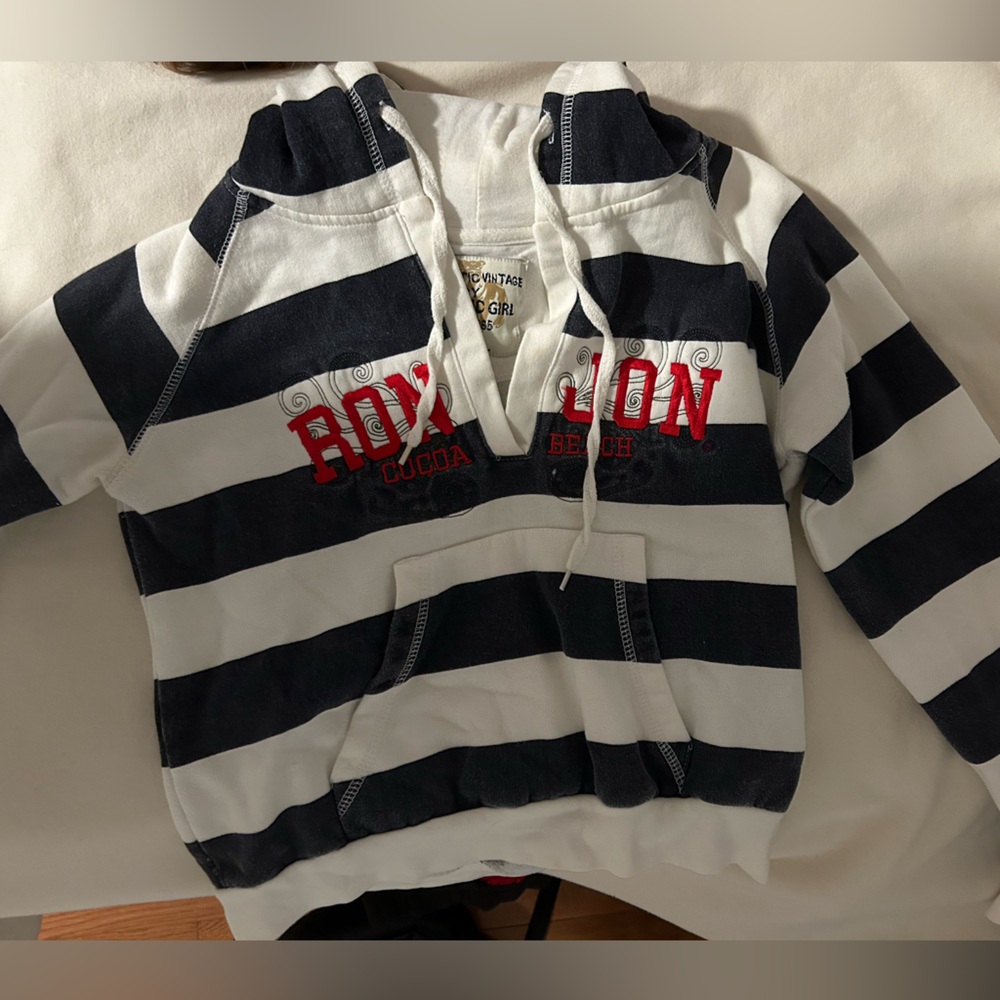Ron Jon! Pacific girl cropped hoodie, size small. Black and white striped